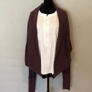 Lucy Draped Open-Front Cardigan in Deep Plum